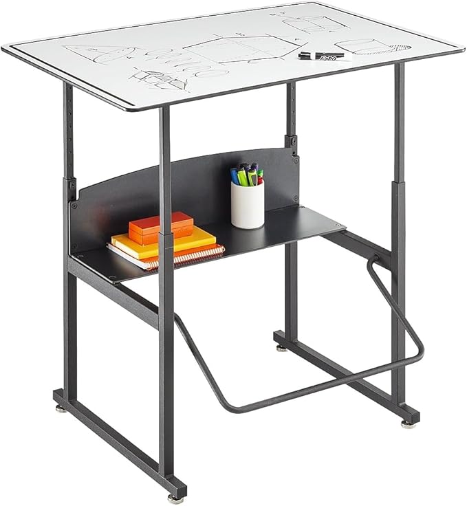 Safco AlphaBetter Adjustable-Height Desk for Active Learning for Students in Grades 3 to 12 with Swinging Pendulum Footrest, Fidget Bar, Dry Erase Desktop