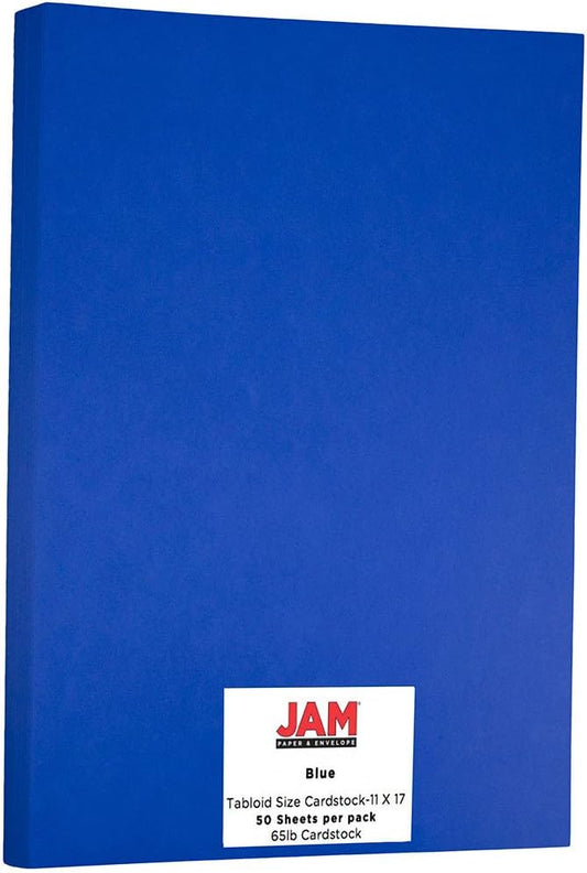 JAM PAPER Ledger 65lb Cardstock - 11 x 17 - Tabloid Coverstock - 176 gsm - Presidential Blue Recycled - 50 Sheets/Pack