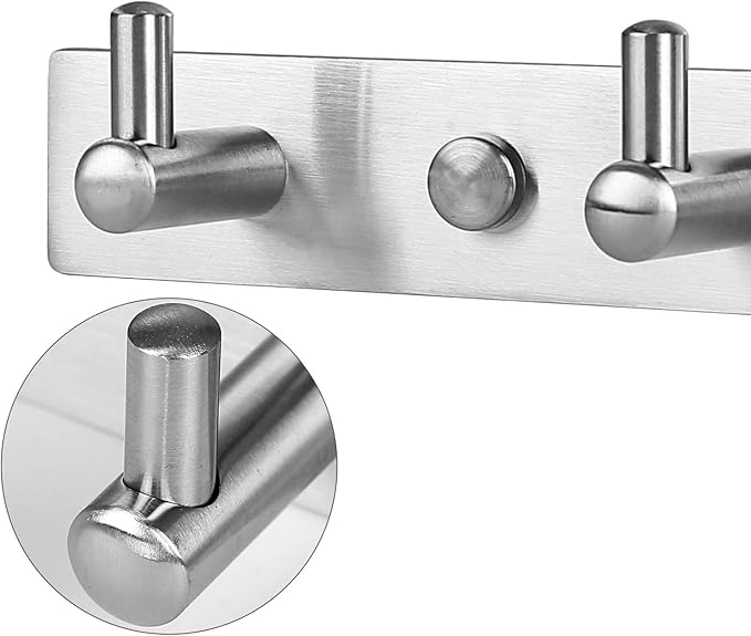 Towel Hook Rack Brushed Nickel 17-Inch Coat Hook Rail Wall Mounted with 7 Heavy Duty Hooks, Durable Wall Hangers for Bedroom, Bathroom, Foyer, Hallway (304 Stainless Steel)