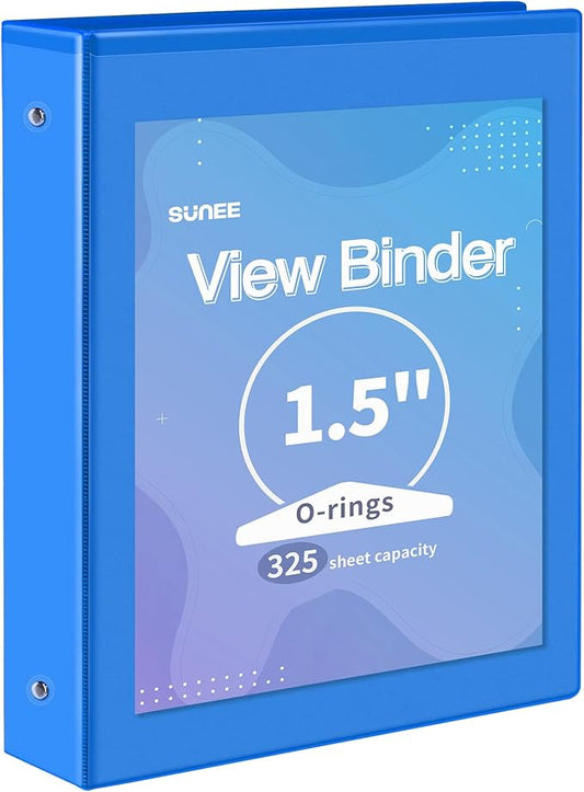 SUNEE 3 Ring Binder 1.5 Inch 1 Pack, Clear View Binder Three Ring PVC-Free (Fit 8.5x11 Inches) for School or Office Supplies, Blue