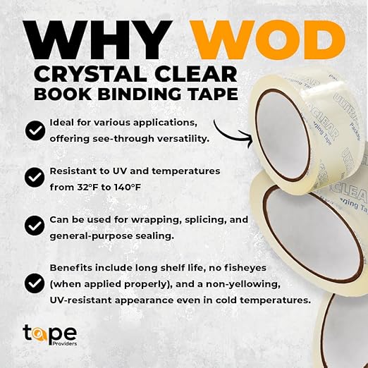 WOD CST22CC Crystal Clear See-Through Packing Tape – 3 inch x 110 yds. for Carton Sealing Mailing, Shipping, and Protection, Label Covering, Lamination, and Outdoor Uses.