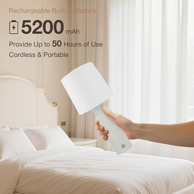 Cordless Modern Resin Table lamp, Fluted Column Base, 5200-mAh Rechargeable Battery, 3-Level Brightness, Build-in Integrated LED 320 Lumen Max, for Bedside Desk Nightstand Light
