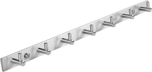 Towel Hook Rack Brushed Nickel 17-Inch Coat Hook Rail Wall Mounted with 7 Heavy Duty Hooks, Durable Wall Hangers for Bedroom, Bathroom, Foyer, Hallway (304 Stainless Steel)