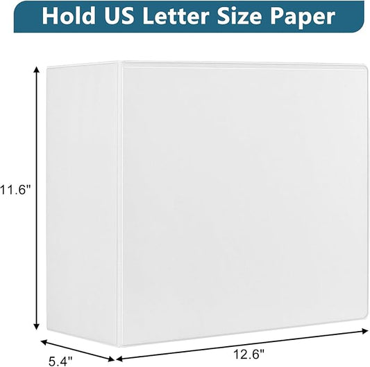 5-Inch 3 Ring Binder, Standard 5" Slant-D Ring Binder Fit Letter Size Paper, Presentation View Binders, White, 2-Pack