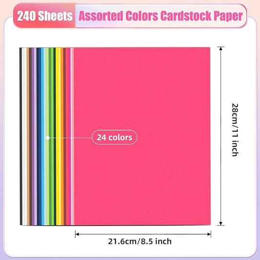 MixTeach 240 Sheets Colored Cardstock Paper 8.5 x 11" Assorted Colors Medium Thick Card Stock 180gsm/65lb Printable Holiday Cardstock for Scrapbooking, Card Making, Invitations, DIY Art Craft Supplies