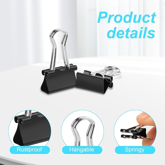 Ufmarine 120 Pcs Mini Binder Clips, Small Binder Clips Black, 15mm Paper Clips for Office