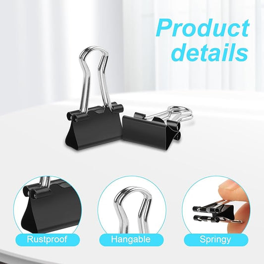 Ufmarine 120 Pcs Mini Binder Clips, Small Binder Clips Black, 15mm Paper Clips for Office