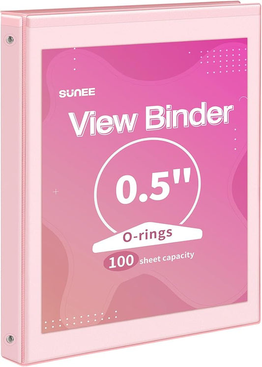 SUNEE 3 Ring Binder 1/2 Inch 1 Pack, Clear View Binder Three Ring PVC-Free (Fit 8.5x11 Inches) for School or Office Supplies, Pink