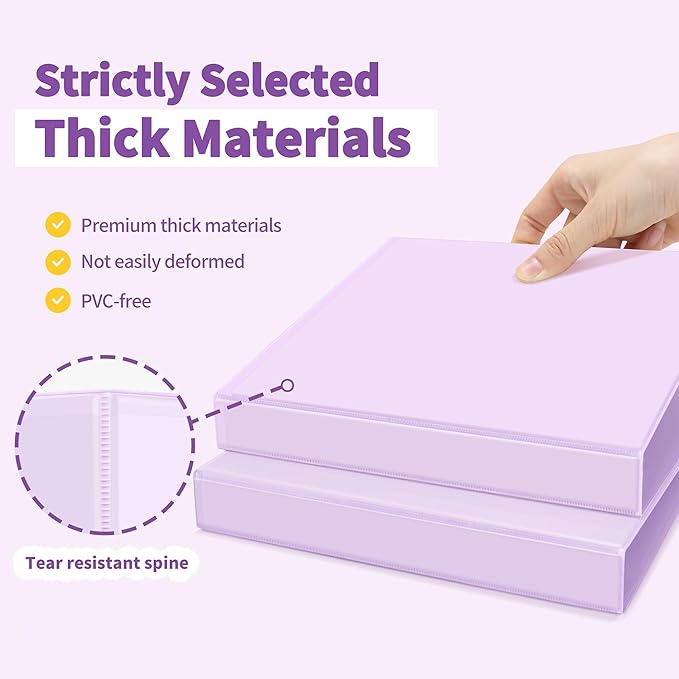 SUNEE 3 Ring Binder 1 Inch D Ring, Clear View Binder Three Ring PVC-Free (Fit 8.5x11 Inches) for School or Office Supplies, Purple, 2 Pack