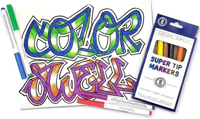 Color Swell 8-Pack Super Tip Markers – Washable, Non-Toxic, Ideal for Kids, Students, Adults, and Classroom Activities