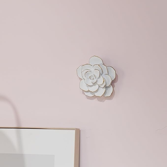 Guichifun Flower 3D White Succulent Wall Decor - Resin Home Accents Indoor or Outdoor Art Wall Sculptures Hanging Flowers for Bathroom Living Room Bedroom Gifts 5.5 X 2.25 X 5.75 Inch
