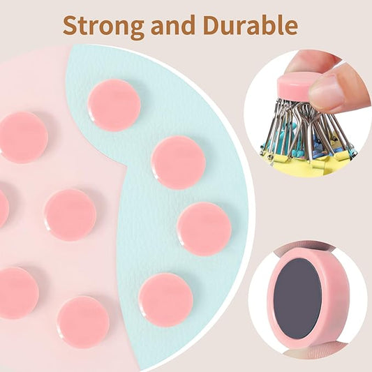 Fridge Magnets, 10Pcs Strong Small Magnets, Decorative Heavy Duty Refrigerator Magnets, Round Mini Cute Magnet for Whiteboard, Fridge, Locker, Classroom, Kitchen, Office, Pastel Pink