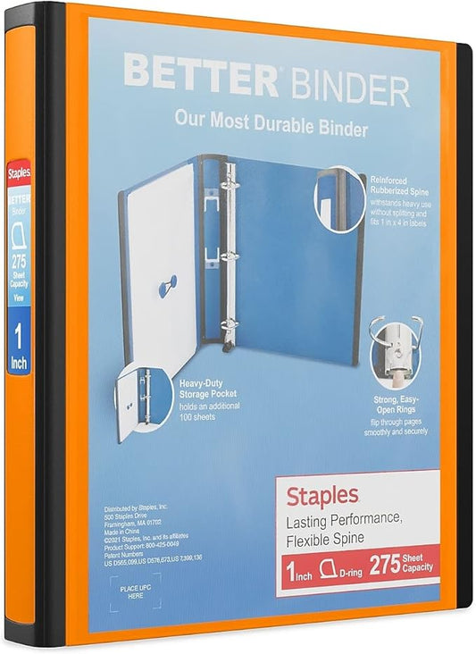 STAPLES 651739 Better 1-Inch D 3-Ring View Binder Orange (13465-CC)