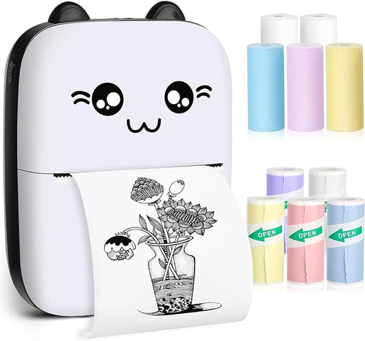 Mini Pocket Printer, Gifts for kids, Portable Thermal Printer for Pictures/Retro Photos/Receipts/Notes/Lists/Label/ Memo/QR Codes, Bluetooth Wireless Smart Printer with Android or iOS APP (Black)