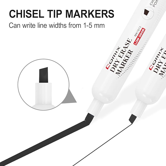 Comix Dry Erase Markers, Black Color, 4 Sets of 36 Markers, 144 Markers Total, Chisel Tip Whiteboard Makrers for Teachers Office & School Supplies