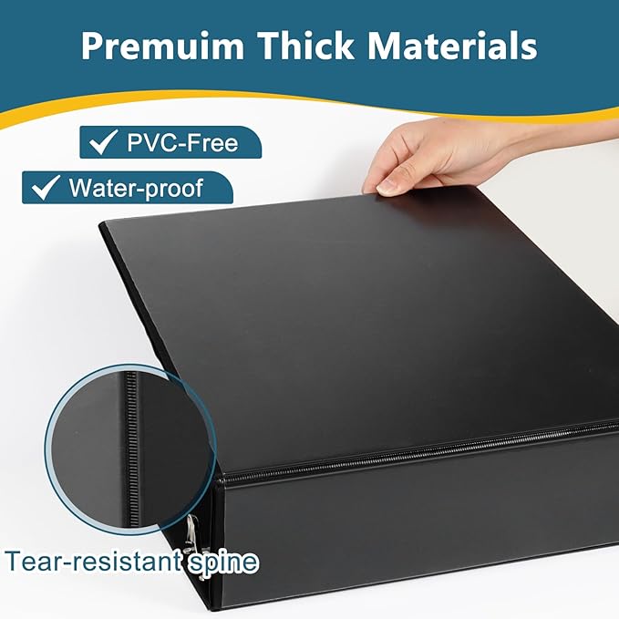 3" 3 Ring Binder, Standard 3-Inch Slant-D Ring Binder Fit Letter Size Paper, Presentation View Binders, 2 Packs, Black