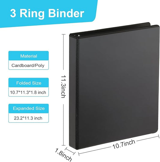 COMIX 3 Ring Binder,1.5 inch Slant-D Clear View Cover with Pockets, Holds 350 Sheets of US Letter Size Paper, Black Binder for School Office and Home, 6 Pack