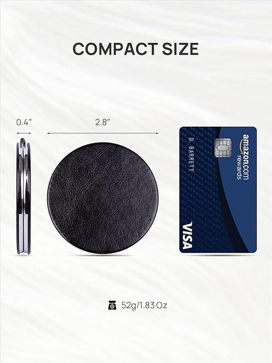 OMIRO 1X/10X Compact Magnifying Mirror, Unique Plaid Pattern Pocket Mirror with Classic PU Leather, Round, Blue Plaid