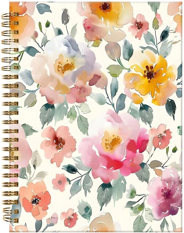 Spiral Journal Notebook,A5 Hardcover Lined Journals for Women Girl 6 x 8.3 in,120 Pages Thick Paper,Cute College Ruled Writing Notebook for Gifts Office Work School(Beautiful Floral)