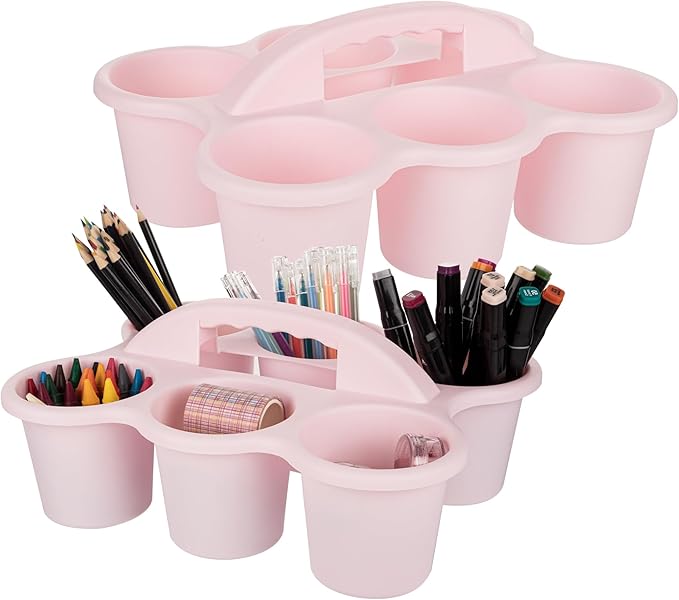 2 Pack Classroom Caddy For School,Kidsroom,Pencil Holder,Plastic Cup Caddy for Drink Delivery(Pink)