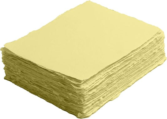 Handmade Cotton Paper with Deckle Edge Recycled Cotton Rag Mixed Media Card Stock for Watercolor, Writers, Invitations, Crafts (8x8 inch, 150gsm, 50 Pack, Yellow Color)