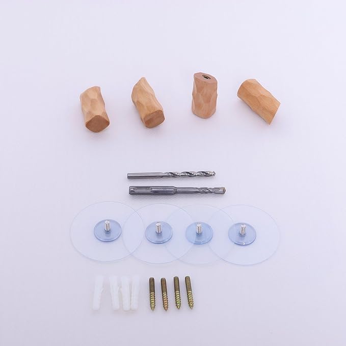 Solid Wood Wall Hooks 4 Pack - Non-Slip Rhombus Screw-Mounted Hangers, Heavy Duty Multi-Use Decorative Hooks for Bathroom, Kitchen, Entryway (Fits Various Wall Surfaces) (Lotus Wood)
