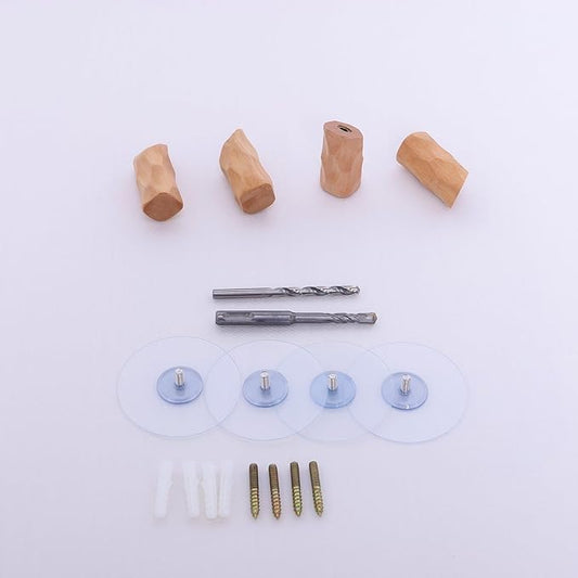 Solid Wood Wall Hooks 4 Pack - Non-Slip Rhombus Screw-Mounted Hangers, Heavy Duty Multi-Use Decorative Hooks for Bathroom, Kitchen, Entryway (Fits Various Wall Surfaces) (Lotus Wood)