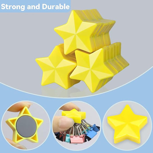 ZDZBLX 30 Pack Yellow Fridge Magnets, Strong Refrigerator Magnets, Small Heavy Duty Magnets for Whiteboard, Cute Decorative Star Mini Magnet for Fridge, Office, Kitchen, Classroom, Home, Locker, Craft