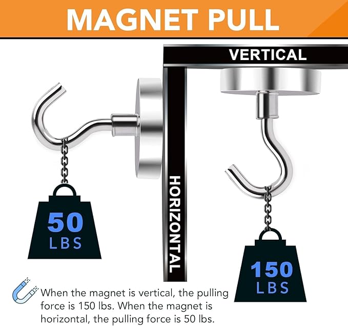 DIYMAG Outdoor Hooks for Hanging String Lights, Magnetic Hooks Strong 150lbs+ Hanging Party Light Wall Cable 2025 Cruise Cabin Ship Essentials Heavy Duty Strong Magnets for Outside Grill 16PCS