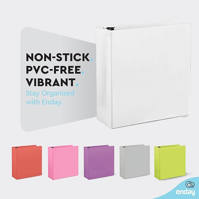 3 Inch Binder 3 Ring Binders White, Slant D-Ring 3” Clear View Cover with 2 Inside Pockets, Heavy Duty Colored School Supplies Office and Home Binders, 6 Pack – by Enday