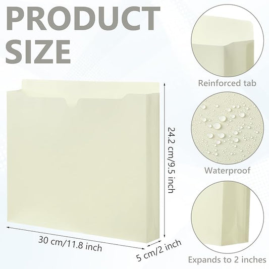 50 Pack 2 Inch Expanding Manila Plastic File Jackets Expandable Folders Heavy Duty 2 Inch Expansion Pocket File Folders Reinforced Straight-Cut Tab (Classic,Beige)