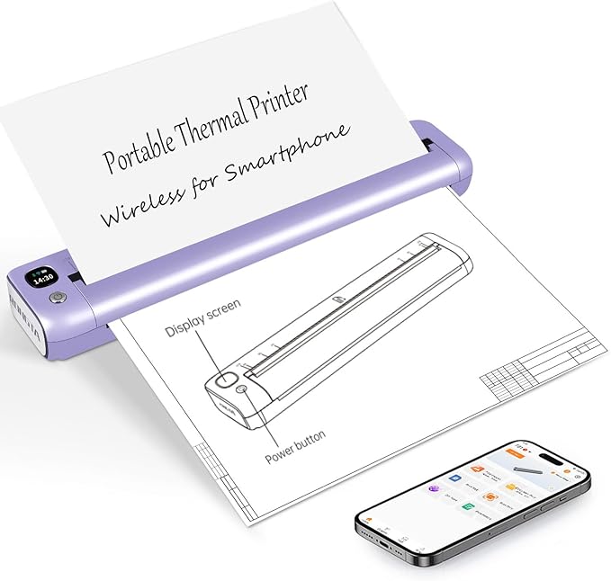 Rongta Portable Printer Wireless for Travel, Bluetooth WiFi Inkless Thermal Printers for 8.5" x 11" US Letter & A4 Size, Compatible with Android iOS Phone Mac Windows Laptop for Office & Home (Purple)
