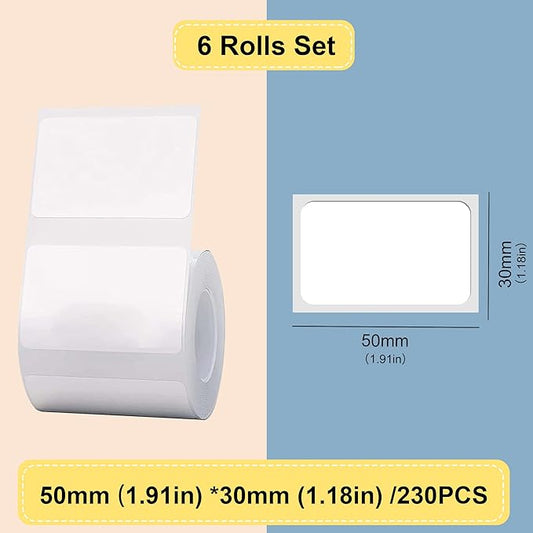Labels Tape, 6 Rolls(1380PCS) Thermal Label Sticker for B21/B3S/B1 Printer Waterproof Sticker Paper Business Shipping Address Labeling Replacement with Self-Adhesive (50 x 30mm-230PCS)