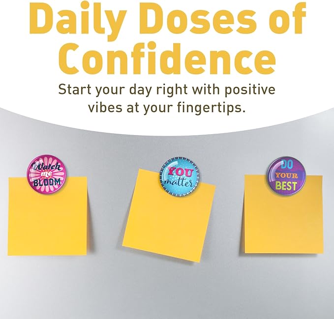 S&O Set of 15 Inspirational Magnets for Fridge - 1.5" Decorative Pins for Refrigerator - Cute Clips for Office - Motivational Buttons - Affirmation Emblems - Locker Charms for Boys & Girls