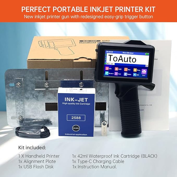 TOAUTO Portable Intelligent Upgraded Handheld Inkjet Printer Gun with 5.6 Inch LED Touch Screen Quick-Drying Inkjet Coding Machine for Code Date Label Industry Design House Usage
