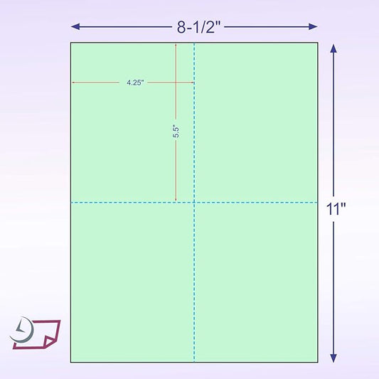 NextDayLabels 8-1/2" x 11" Laser/Inkjet Postcards 4 Per Page, (4-1/4" x 5-1/2" Each Card | Green, 4000 Cards)