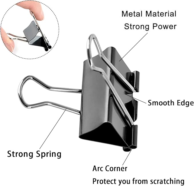Medium Binder Clips 1.6 Inch (60 Pack), Large Binder Clips Medium Paper Clamps for Office and Home Supplies, Black