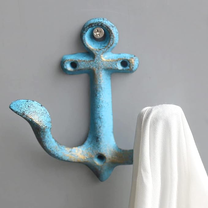 Notakia Vintage Rustic Cast Iron Nautical Anchor Design Wall Hooks Coat Hooks Rack, Decorative Wall Mounted Antique Shabby Chic Metal Towel Coat Hooks Hanger,Screws Included (4 PCS)
