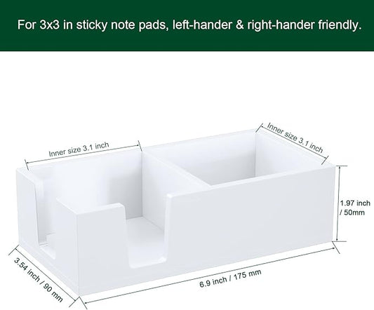Acrylic Sticky Note Holder, Self-Stick Note Pad Holder W/O Pads - Note Dispenser Memo Pad Holder Desk Organizer for School Office Home (3''x3'' 2IN1 White)