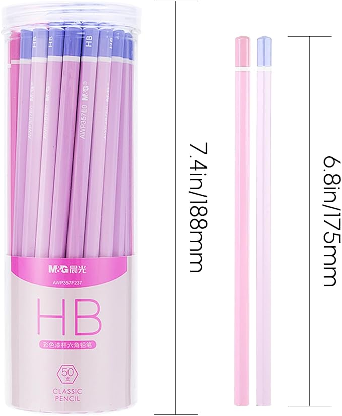 M&G 50 Pcs Hexagon Colored Pencils for Kids, Pink Unsharpened HB Pencils Graphite Wood Pencils with smooth writing for School, Office Supplies, Painting, Sketching, Weddings, Party