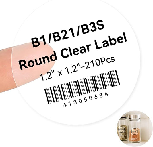 NIIMBOT Label Tape for B1/B21/B3S, 1.2" X 1.2" (31x31mm), 210 Labels/Roll, Round Clear Label for Marson Jar/Spice/Barcode/QR Code