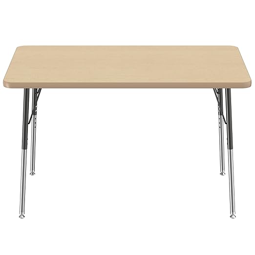 FDP Rectangle Activity School and Office Table (30 x 48 inch), Standard Legs with Swivel Glides, Adjustable Height 19-30 inches - Maple Top and Maple Edge