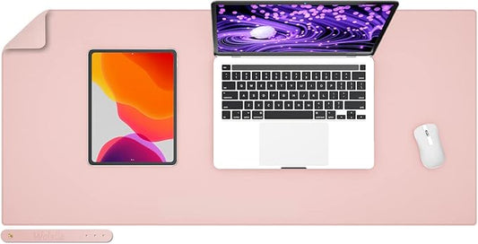 PU Leather Desk Pad Blotter,Light Pink Waterproof Office Desktop Mat for Women,36x17in Non-Slip Large Mouse Pad Writing Protector