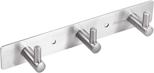 Key Holder Wall Mounted Coat&Towel Hook Rack Brushed Nickel 7.9-Inch with 3 Key Hooks for Entryway,Door, Bathroom, Kitchen Foyer, Hallway(304 Stainless Steel,Silver)