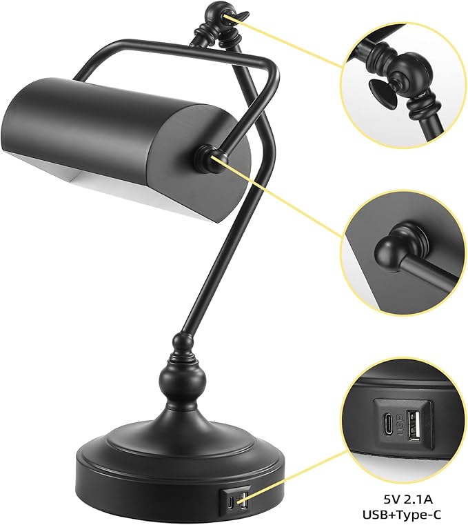 CONCA Classic Antique Touch Adjustable LED Desk & Piano Lamp with Eye Protection - Black (Bulb Included)