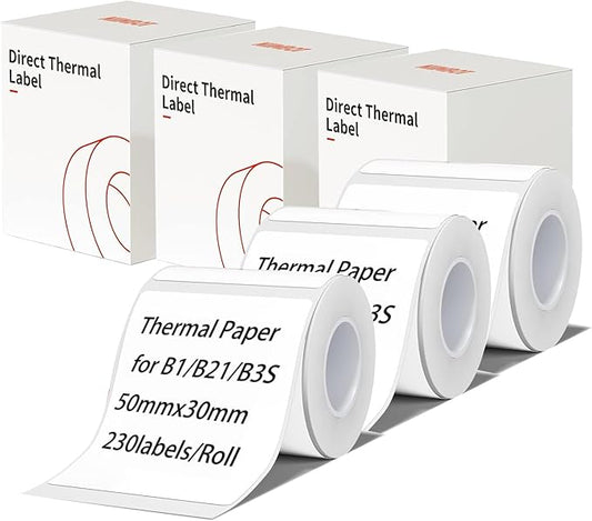 NeedIt B1 B21 B3S Label Maker Tape Adapted Labels Sticker 1.96"x 1.18" (50x30mm) Standard Laminated Office Container Labeling Tape Replacement for Niimbot B21 B1 B3S Label Maker (3 Rolls, White)