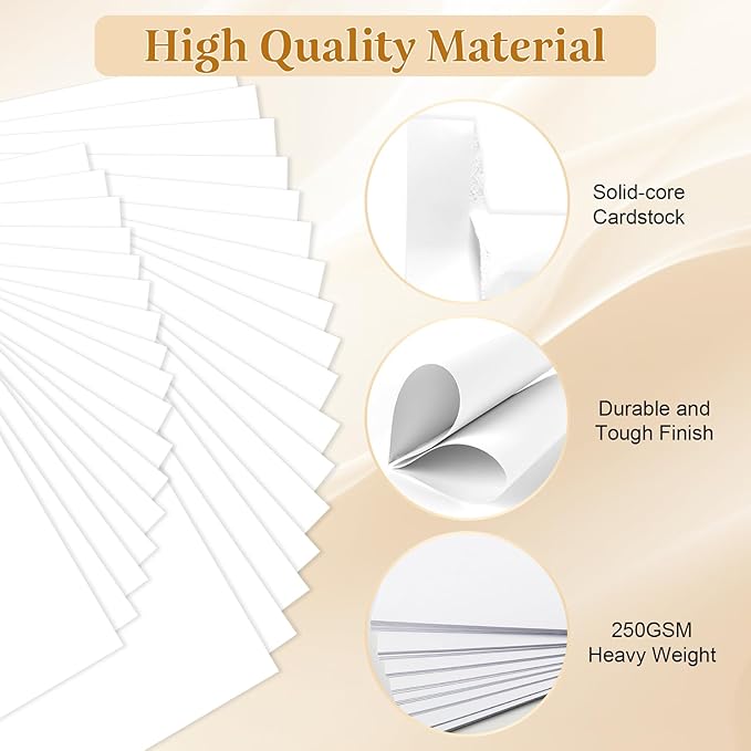 Ftumertly 50 Sheets White Cardstock 8.5 x 11, Card Stock 92lb/250gsm Thick Cardstock, Printer Paper Cover Stock for Invitations, Menus, Scrapbooking, DIY Cards, Wedding