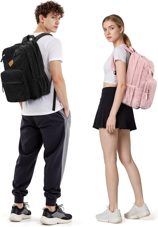ZORFIN 26L Backpack for School, College, and Travel: Corduroy Bookbag with 8 Compartments - Vintage Lace