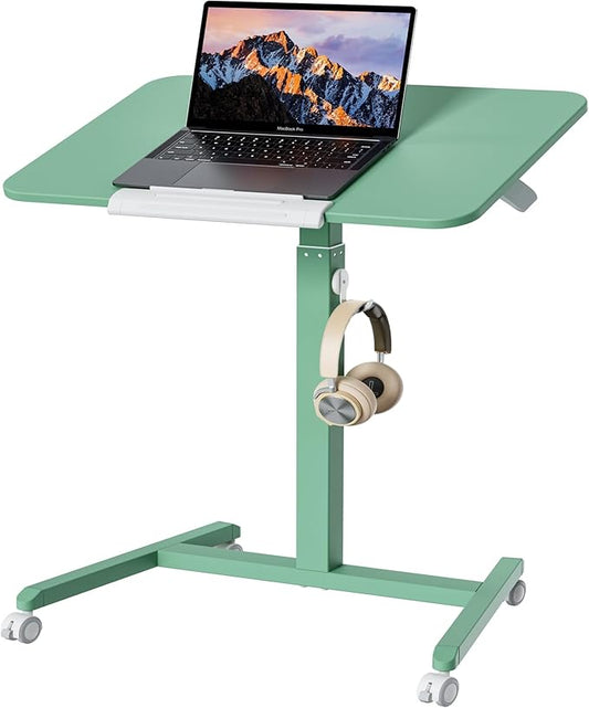 ETHU Mobile Standing Desk, Rolling Podium Stand with Magnetic Hook, 90° Tilting Tabletop, Height Adjustable Sit Stand Desk for Home, Office and Classroom