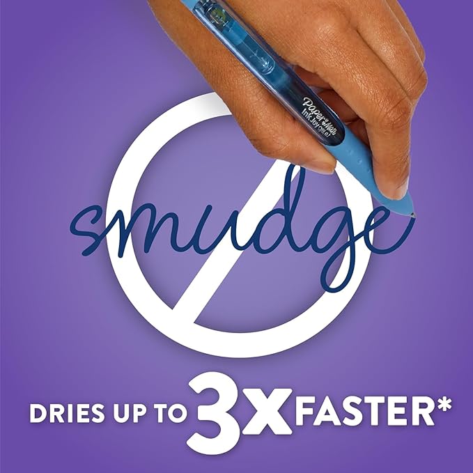 Paper Mate InkJoy Gel Pens, Bright Blue Ink, Medium Point (0.7mm), 3 Count, Bundle with Plastic Reusable Pouch